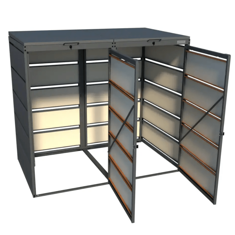 Cache poubelle galvanisé imitation bois DOUBLE - Clim-Box